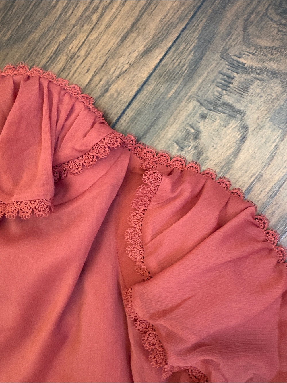 Off-Shoulder Rust Ruffle Mini Dress - Picture 6 of 11